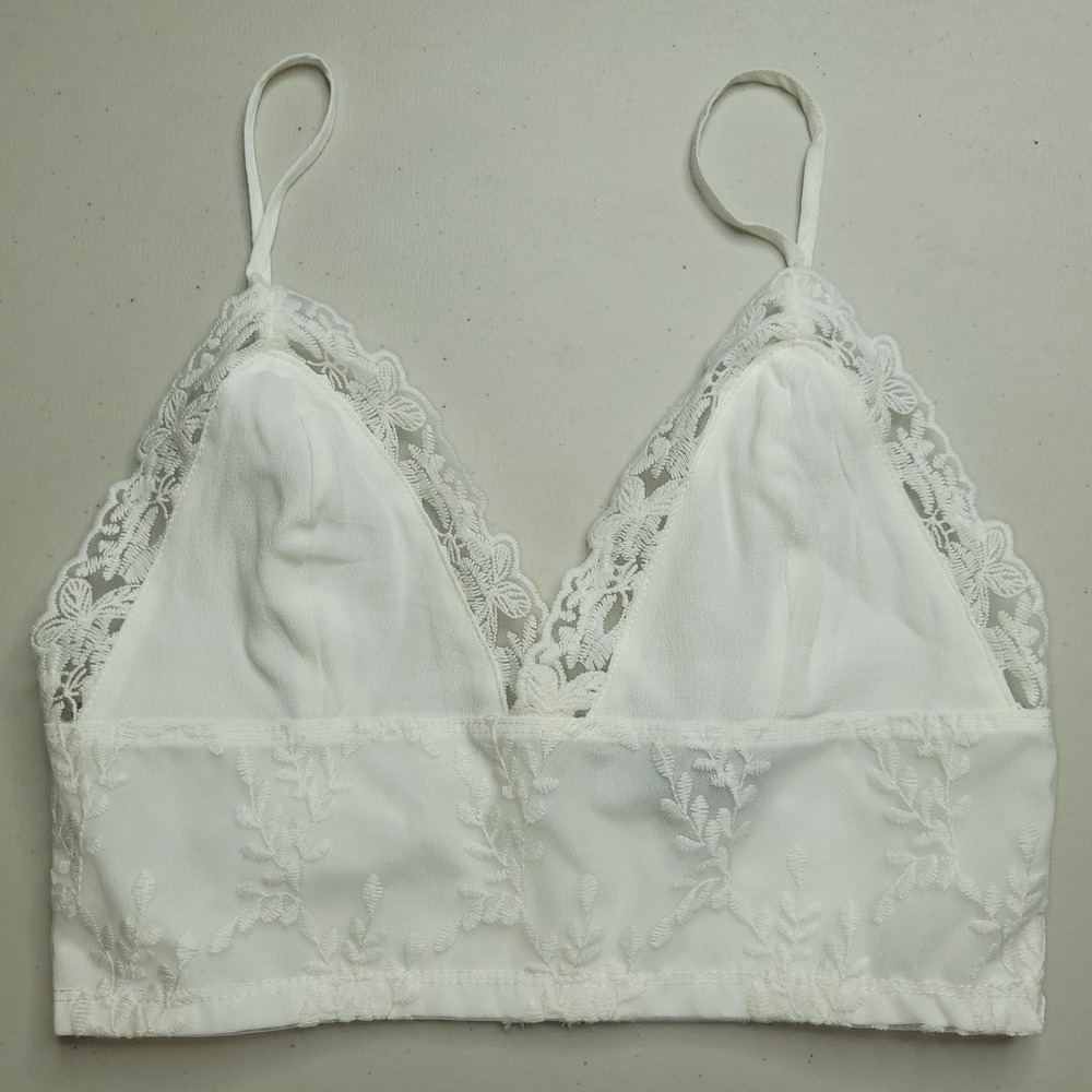 Forever 21 White Floral Lace Longline Bralette Top Back Zip